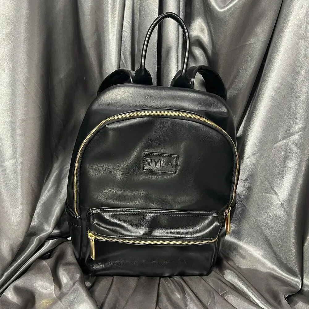 Ryla Ready Diaper Bag Black Gold Hardware Insulated Bottle Backpack‎ Minimalist